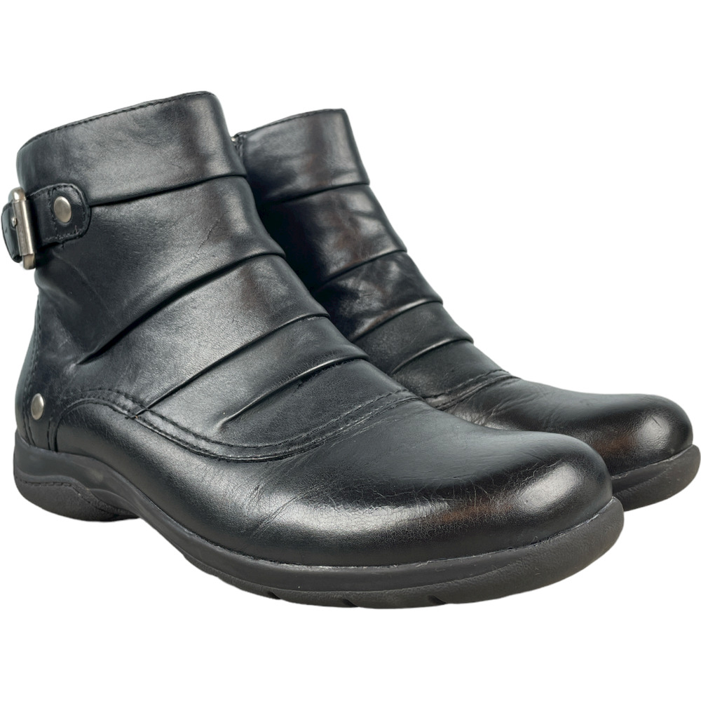 Clarks Women's Ankle Boot Bootie Buckle Detail Zip-Up Black Leather 8 M